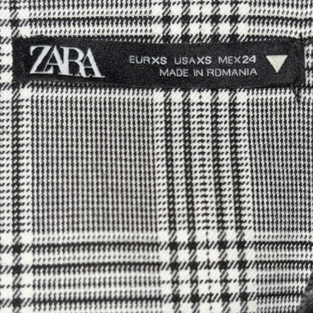 Zara Black & White Plaid Wrap Front Rhinestone Button Blazer Mini Dress - XS - Picture 14 of 16